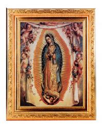  O.L. OF GUADALUPE IN A FINE DETAILED SCROLL CARVINGS ANTIQUE GOLD FRAME 
